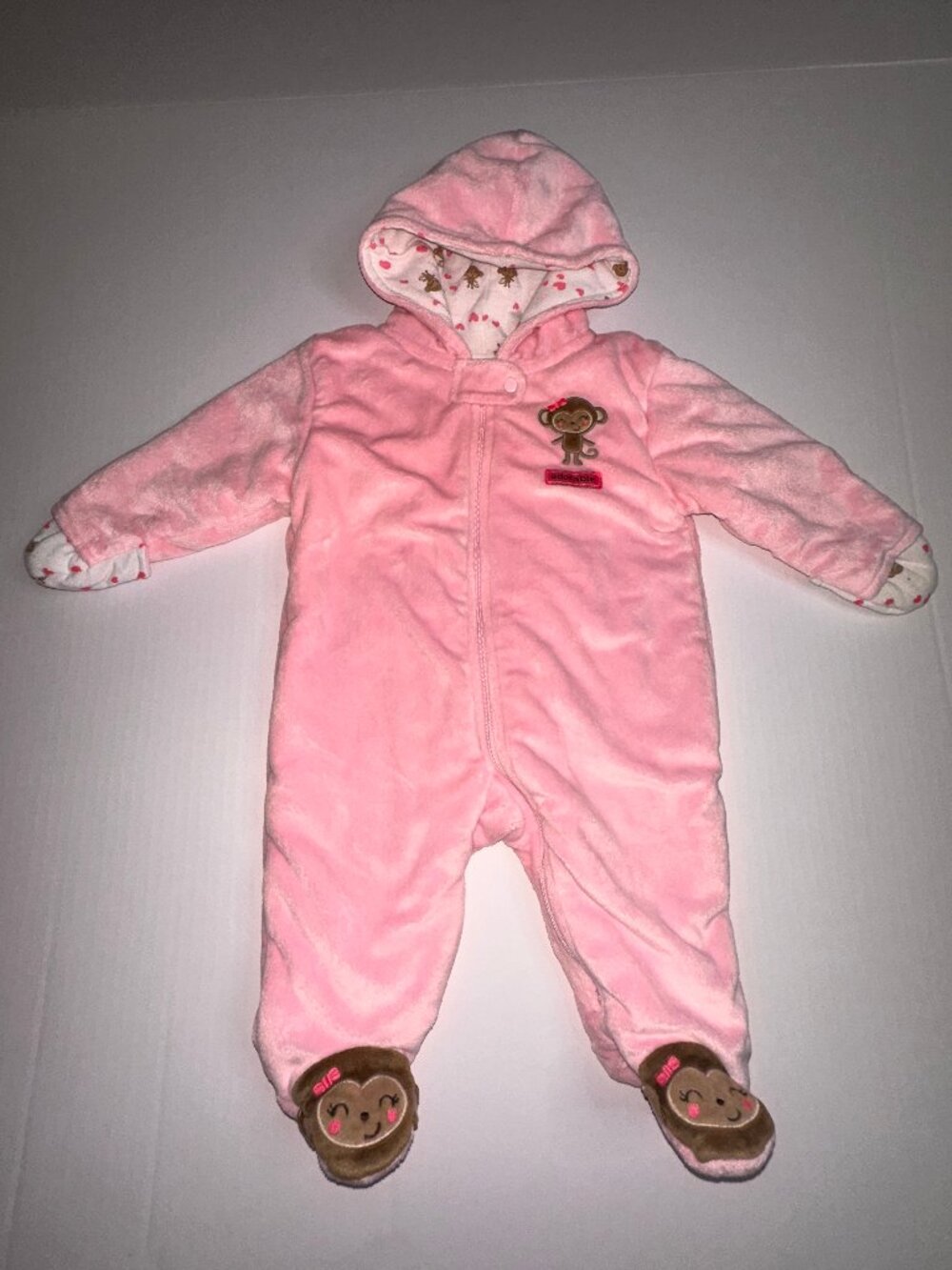 Just One You Baby Girl Snowsuit Pink 6 Months Zip Front Flannel Lined Soft Warm